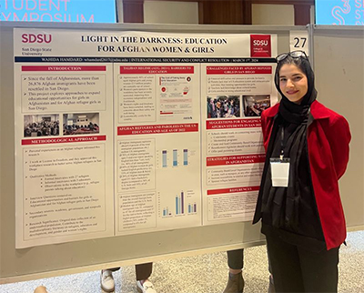 Wahida Hamdard presenting poster at SDSU Research Symposium
